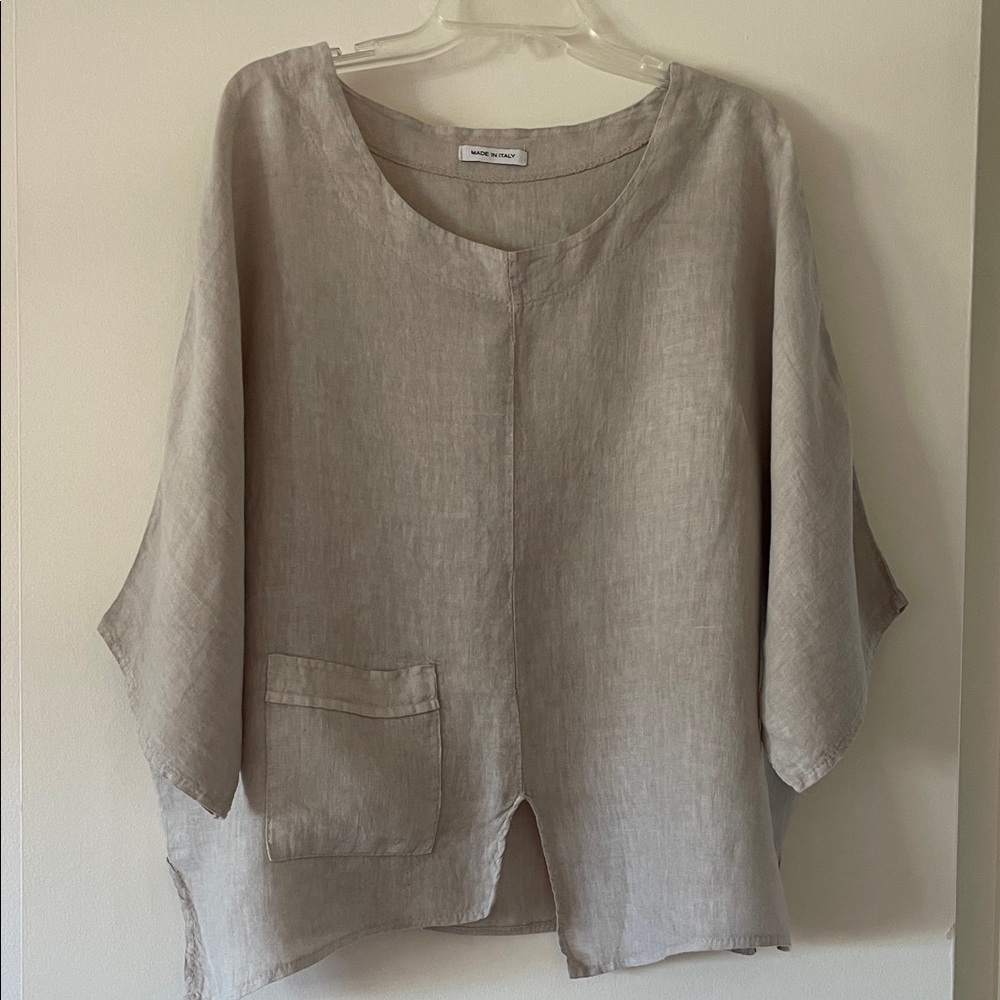 Casual Beige Linen Tunic Top